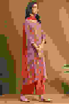 Rust Printed Festive A-line Suit Set image number 5