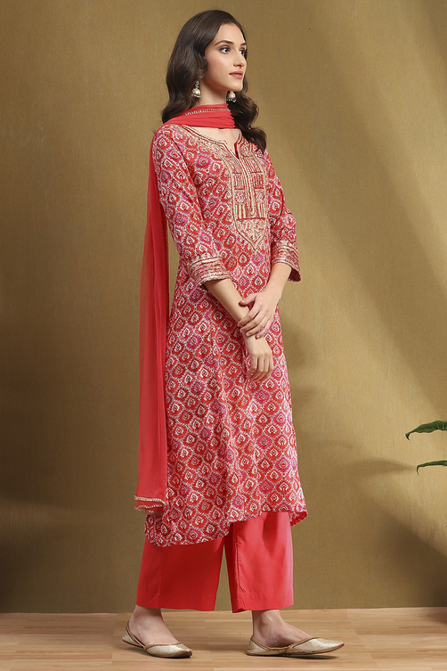 Grey Printed Festive A-line Suit Set image number 5