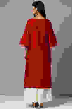 Cherry Red Cotton Silk Sharara Kurta Sharara Suit Set image number 7