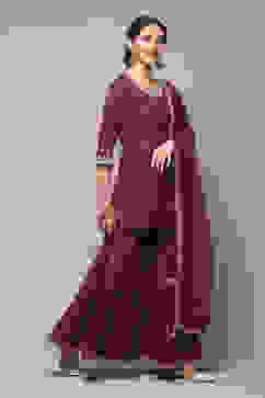 Wine Art Silk Straight Kurta Garara Suit Set image number 6
