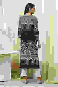 Black Cotton Printed Straight Kurta image number 3