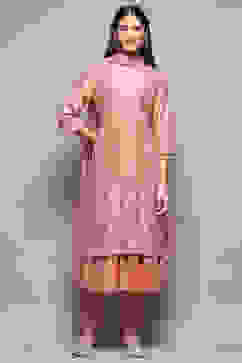 Peach Cotton Blend Layered Kurta Churidar Suit Set image number 7