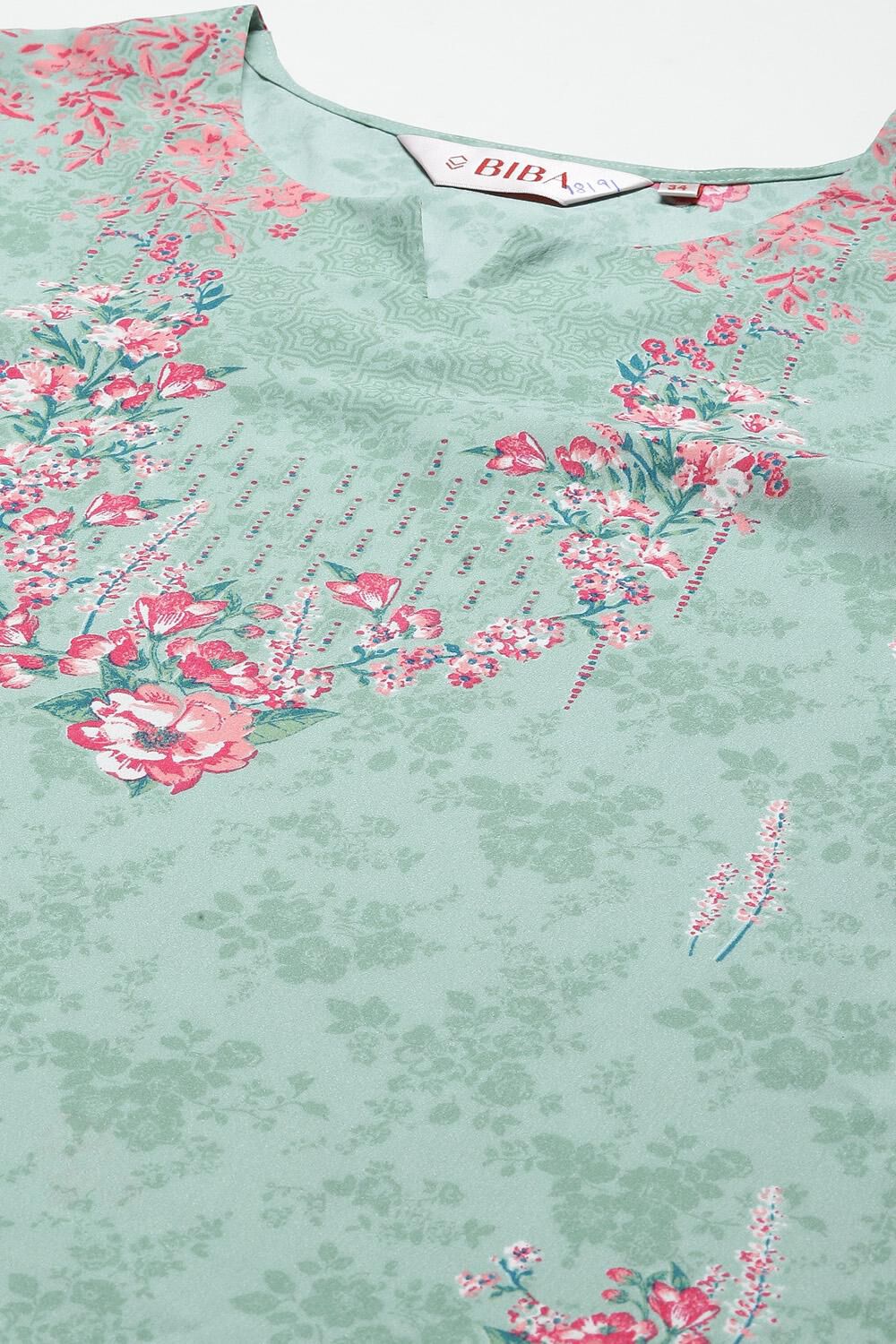 Sea Green Floral Printed Straight Kurti image number 1
