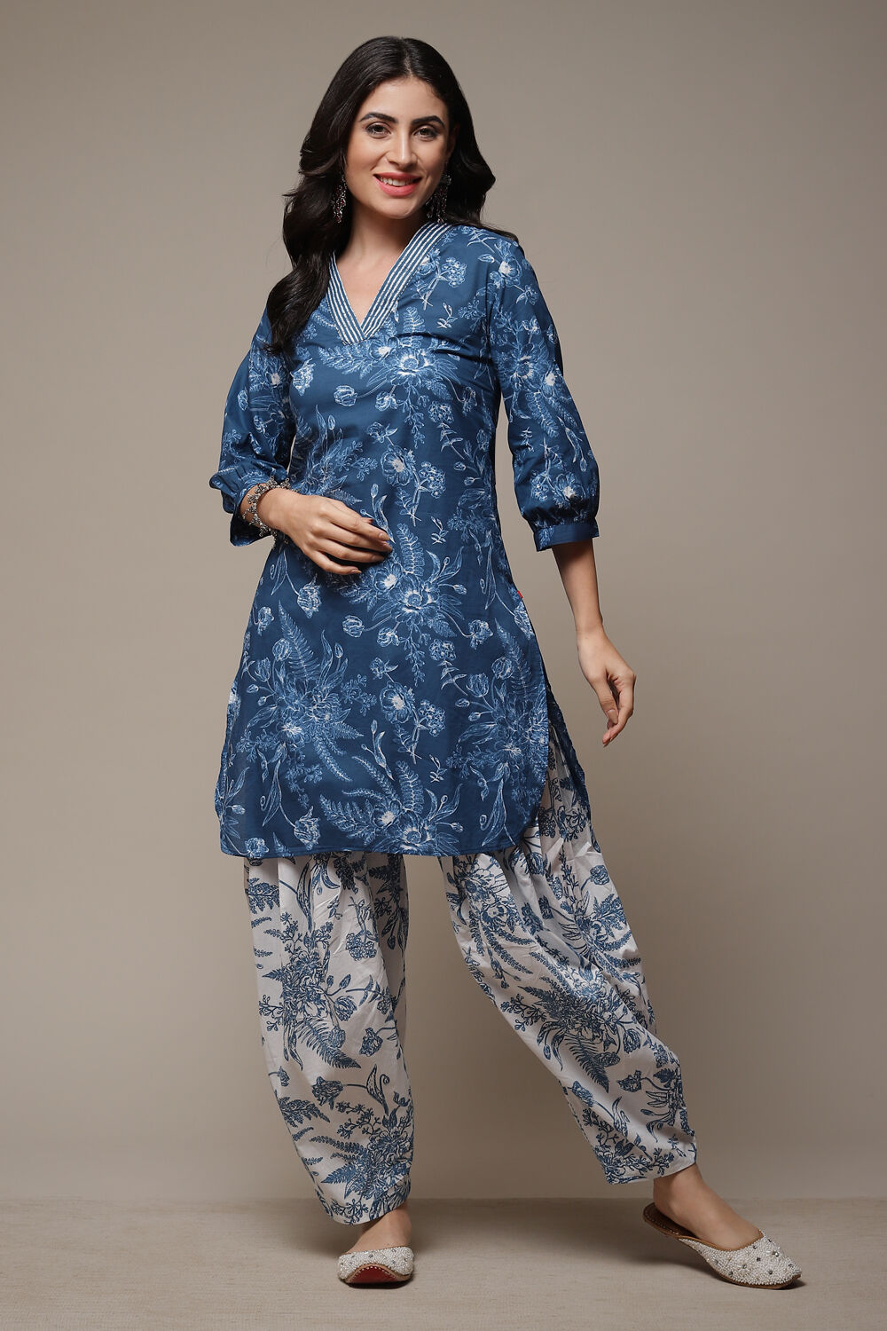 Indigo Cotton Straight Kurta Cross Yoke Salwar 2 Piece Set image number 0