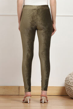 Olive Green Cotton Solid Jeggings image number 5