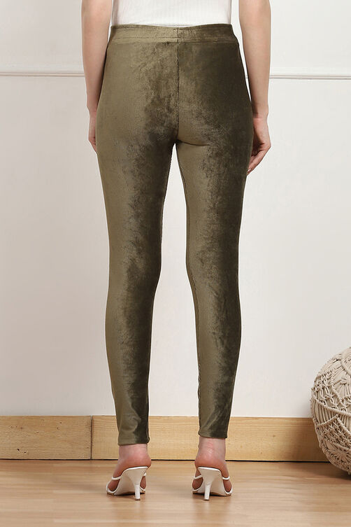 Burgundy Cotton Solid Jeggings image number 5