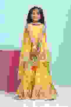 Yellow Cotton Printed Peplum Suit Set image number 0