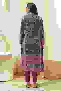 Royal Blue Acrylic Straight Kurta image number 3