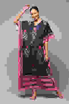 Indigo Pink Cotton Printed Kaftan image number 0