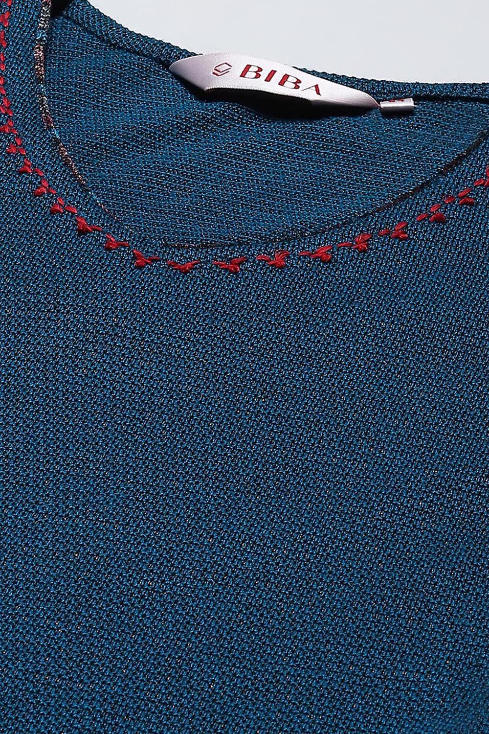 Peacock Blue Acrylic Straight Kurta Pants Suit Set image number 1