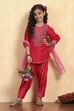 Pink Cotton Blend Printed Straight Suit Set