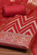 Red Cotton Printed Embroidered Unstitched Suit Set image number 1