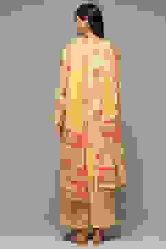 Yellow Art Silk Straight Kurta Narrow Pants Suit Set image number 4