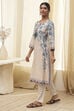 Beige and Blue Cotton Floral Straight Kurta image number 2