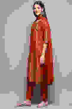 Maroon Viscose Straight Kurta Regular Pant Suit Set image number 4