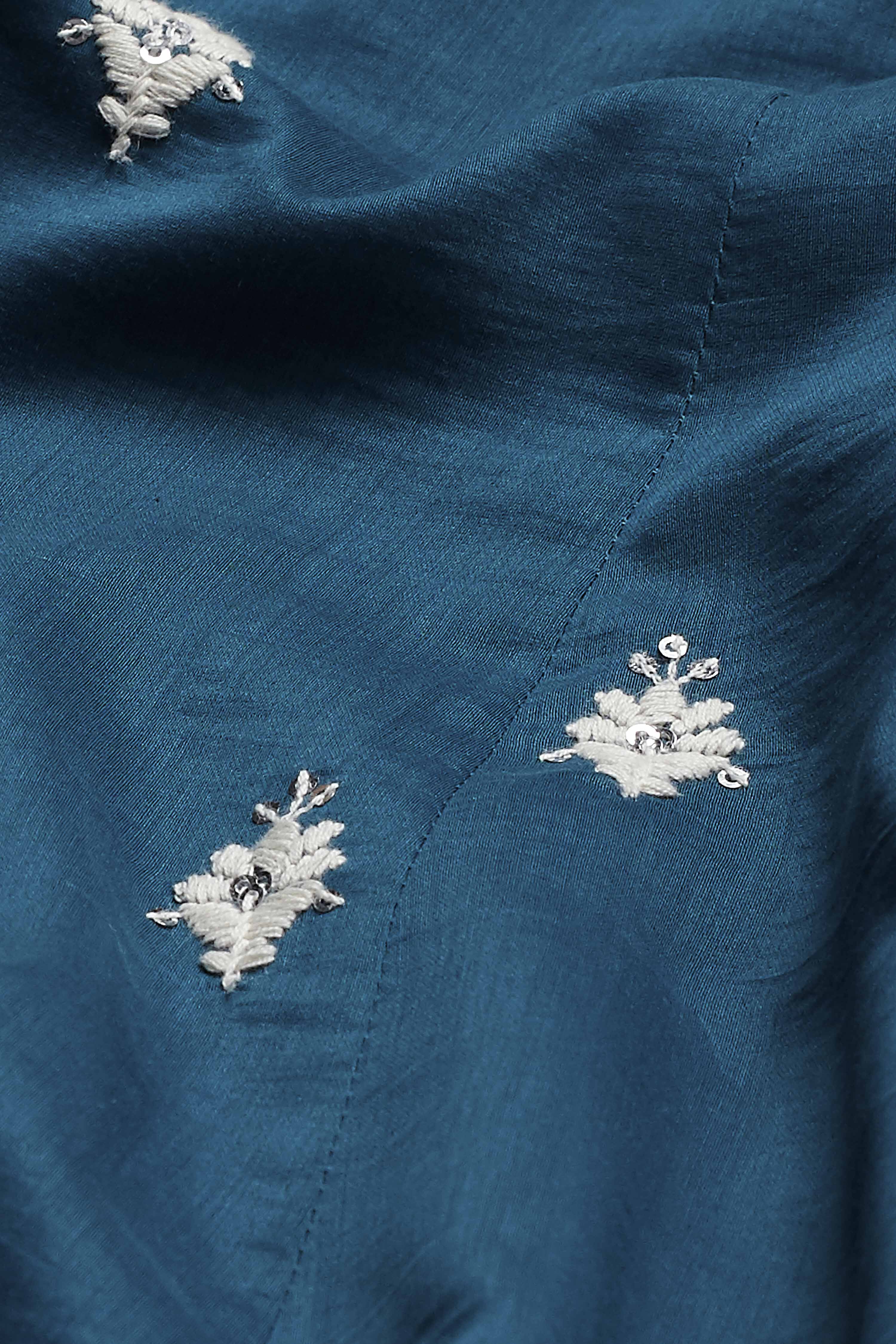 Teal Viscose Rayon Embroidered Anarkali Kurta Set image number 3