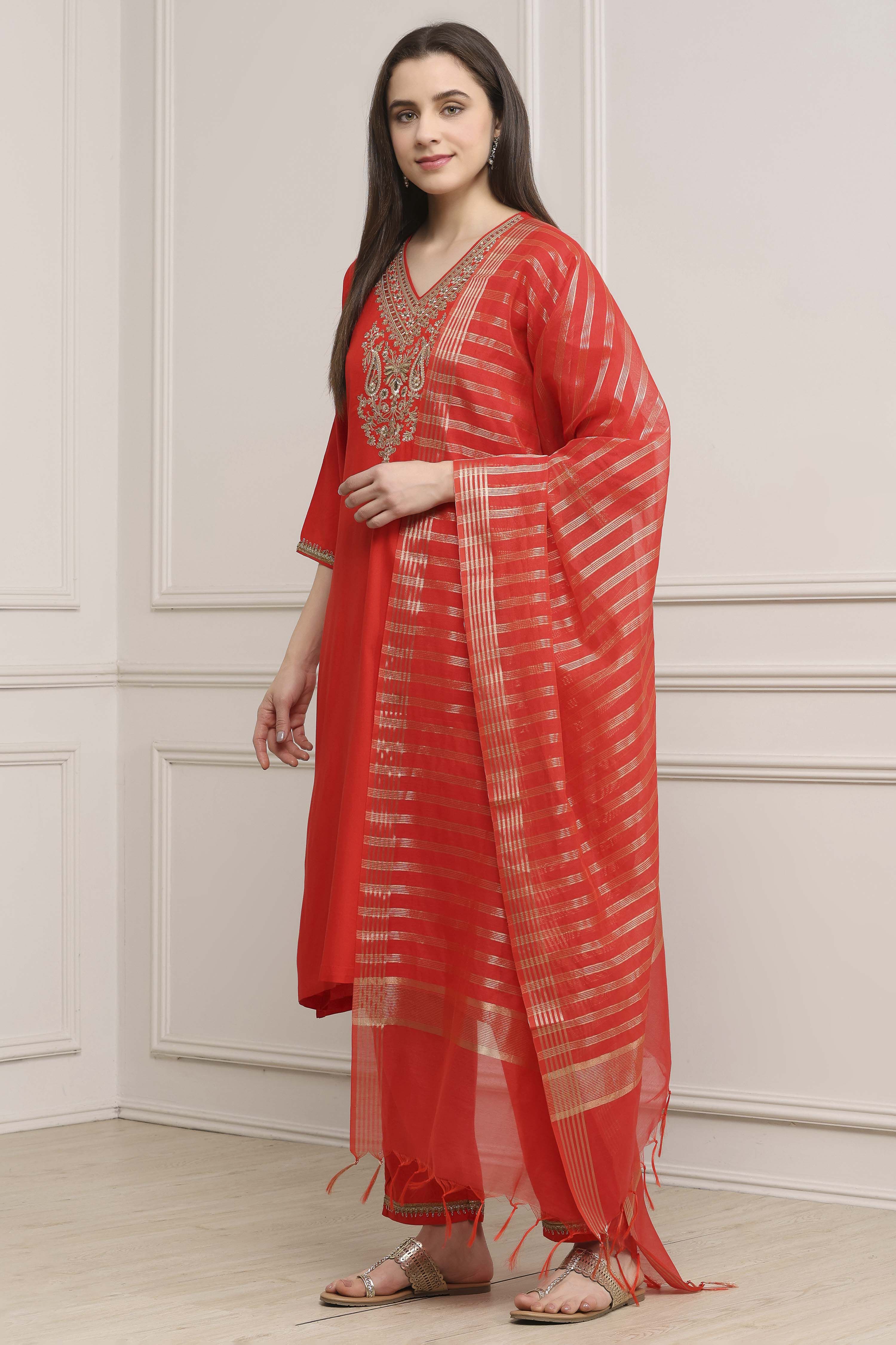 Yellow Viscose Rayon Straight Suit Set image number 3