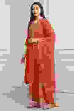 Red Viscose Rayon Straight Suit Set image number 3