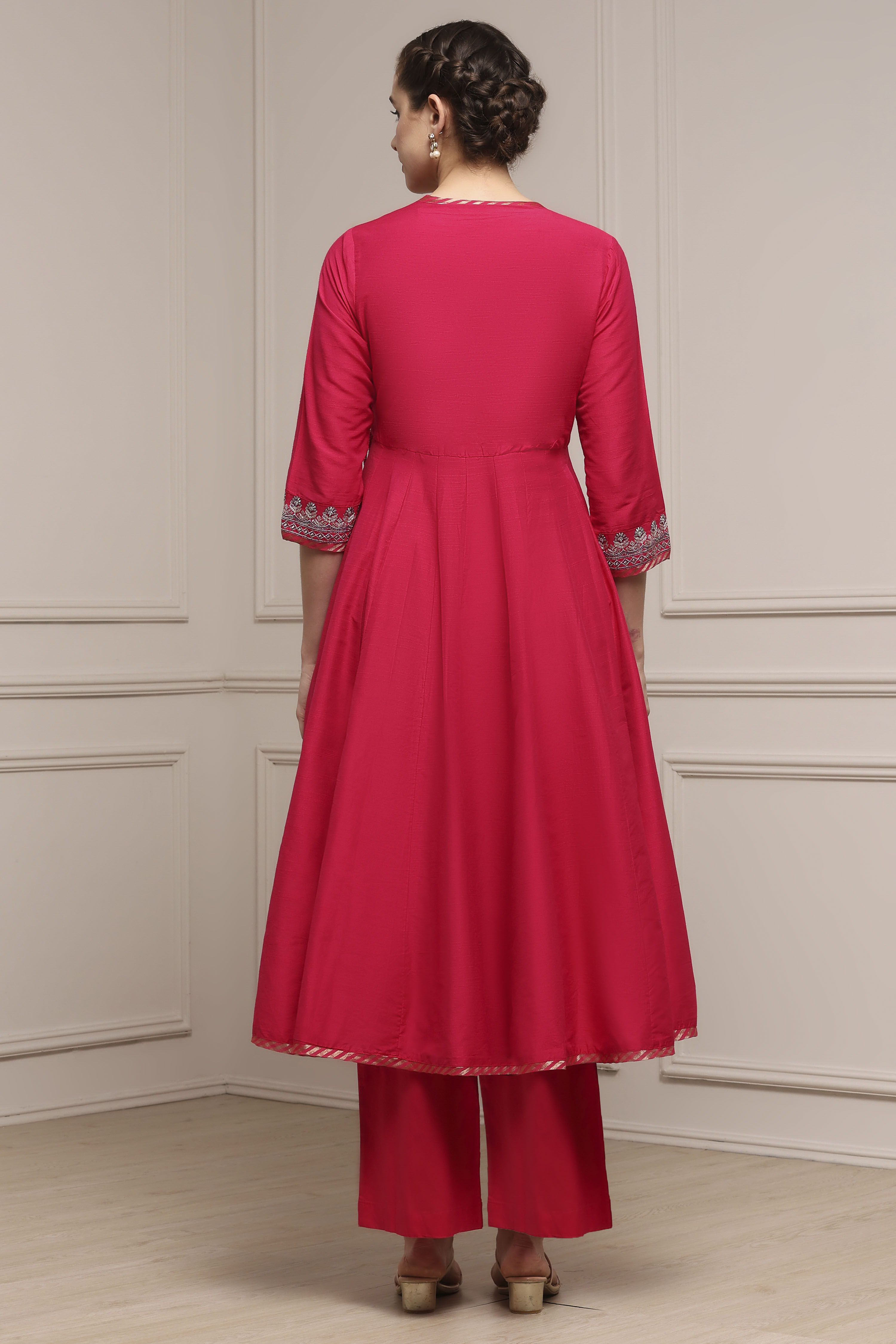 Fuchsia Embroidered Angrakha Festive Anarkali Suit Set image number 4