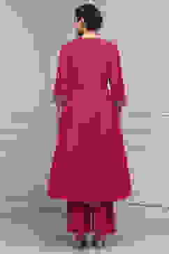 Fuchsia Embroidered Angrakha Festive Anarkali Suit Set image number 4