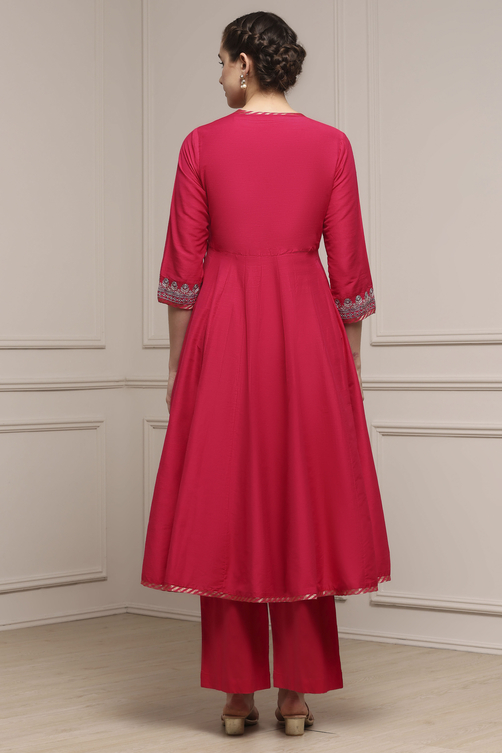 Fuchsia Embroidered Angrakha Festive Anarkali Suit Set image number 4