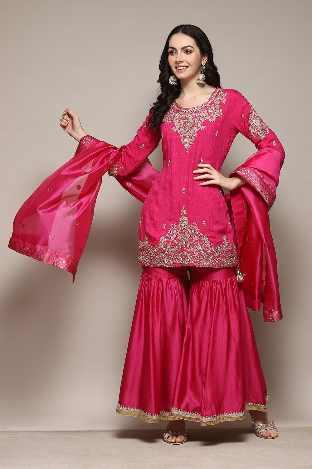Fuchsia Viscose Blend Straight Kurta Garara Suit Set image number 0