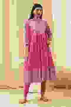 Pink Cotton Embroidered Anarkali Suit Set image number 6