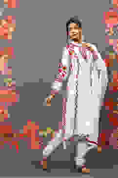 Rohit Bal Off White Cotton Blend Straight Kurta Suit Set image number 7