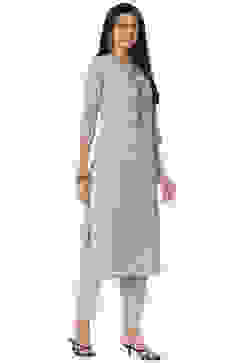 Light Blue Cotton Unstitched Suit Set image number 5