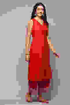 Red Chanderi Straight Kurta Suit Set image number 8