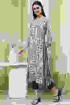 Ivory and Grey Printed Straight Kurta image number 2