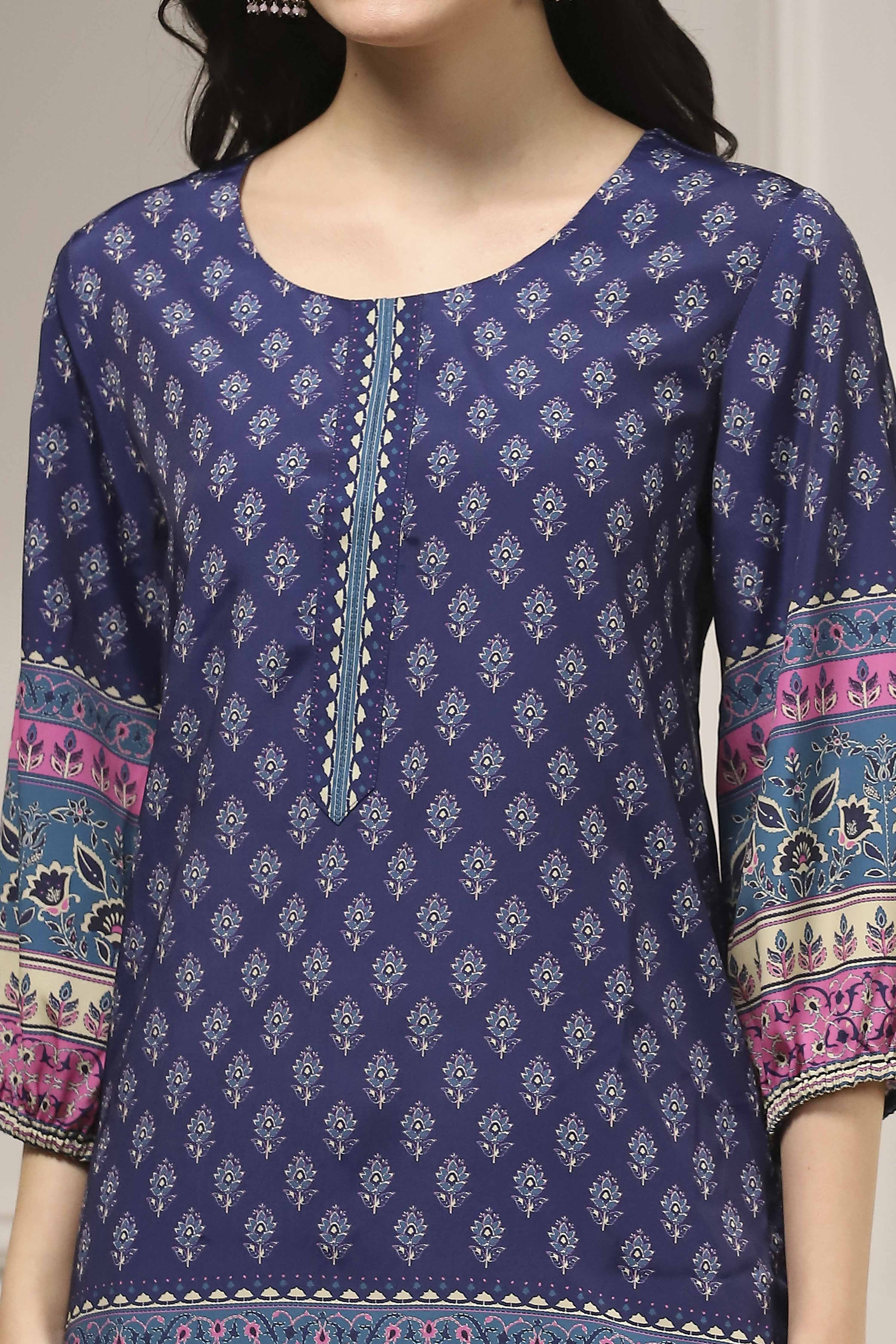 Blue Printed Straight Suit Set image number 1