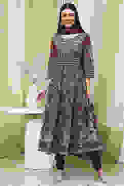 Brown Cotton Fitted Anarkali Suit Set image number 6