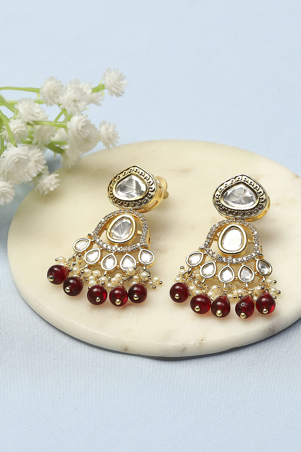 Red Kundan Festive Drop & Danglers image number 0