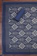 Blue Linen Royal-Ikkat  Buti Print Unstitched Suit Set image number 3