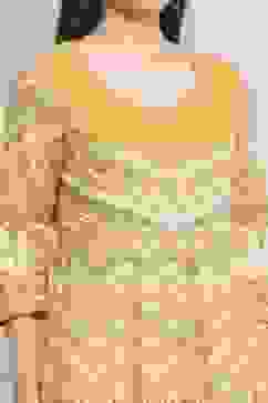 Mango Yellow Cotton Printed Anarkali Suit Set image number 1