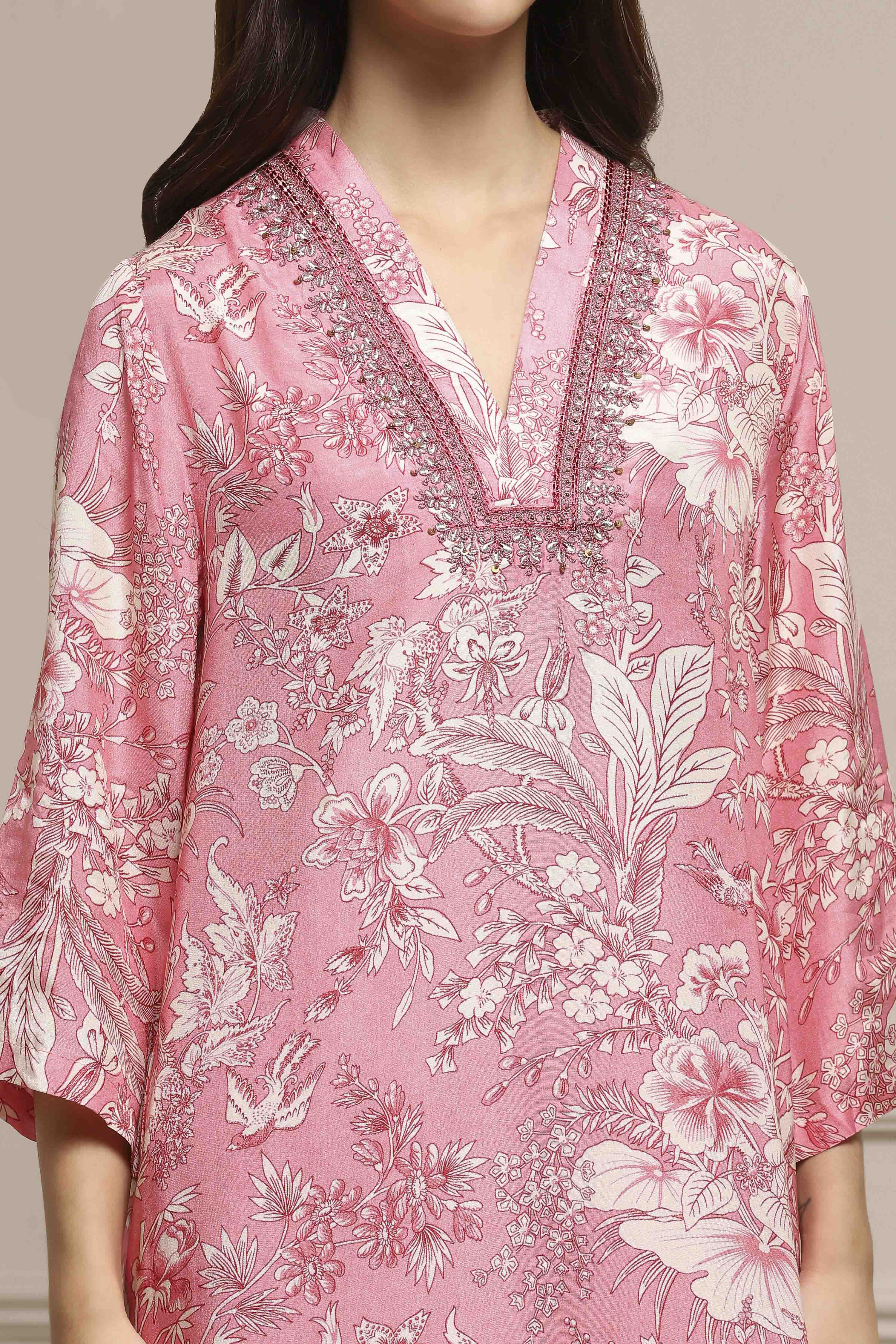 Pink Viscose Rayon Asymmetric Printed Suit Set image number 1