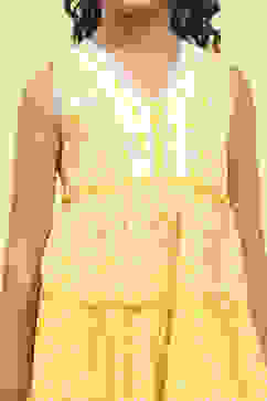 Yellow Cotton Tiered Printed Kurta Salwar Set image number 1