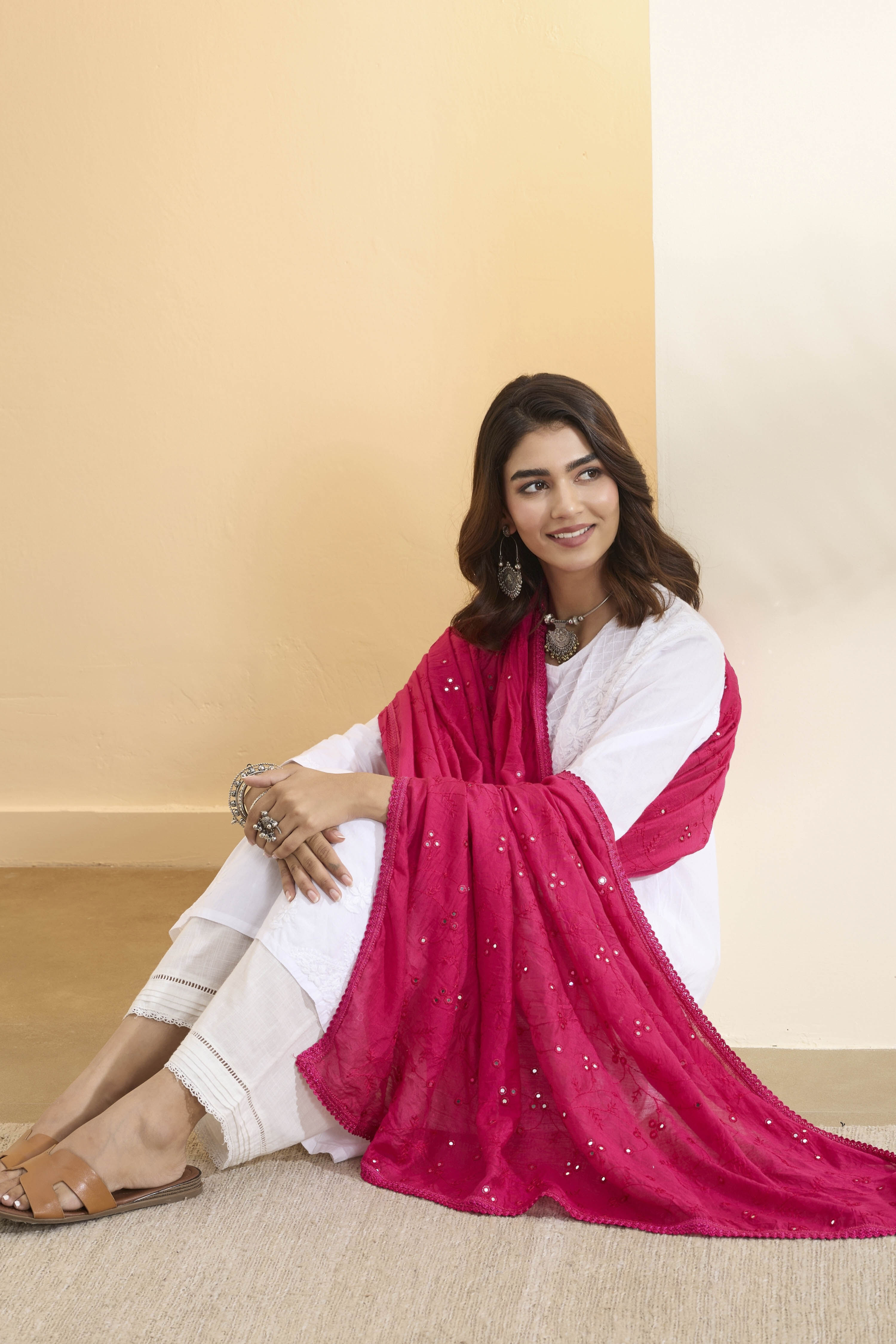 Pink Poly Mirrorwork Dupatta image number 0