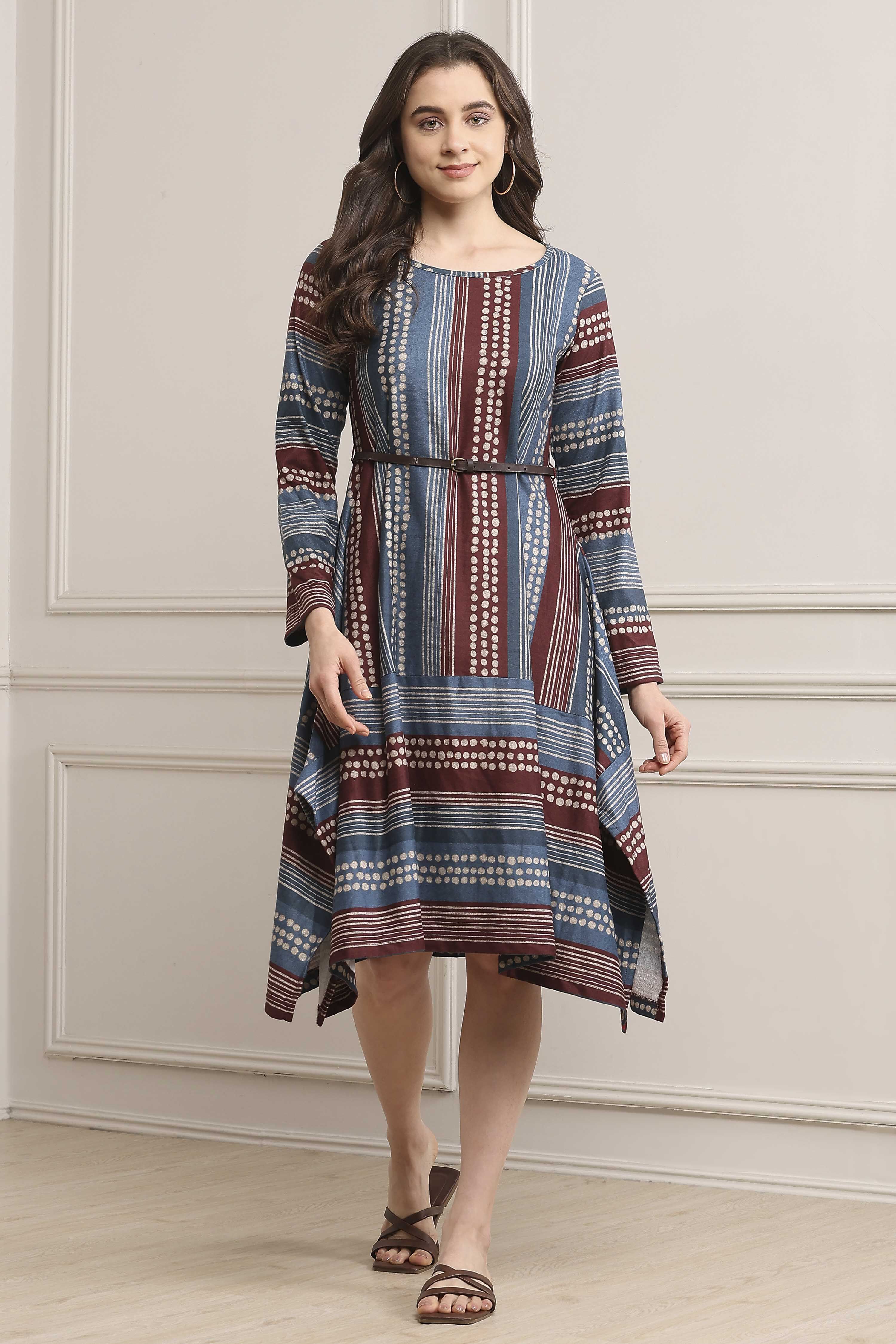 Indigo Blue Acrylic Printed Dress image number 5