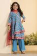 Teal Polyester Anarkali Suit Set image number 0