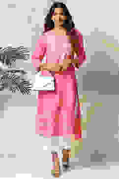 Pink Rayon Straight Kurta Pants Set image number 0