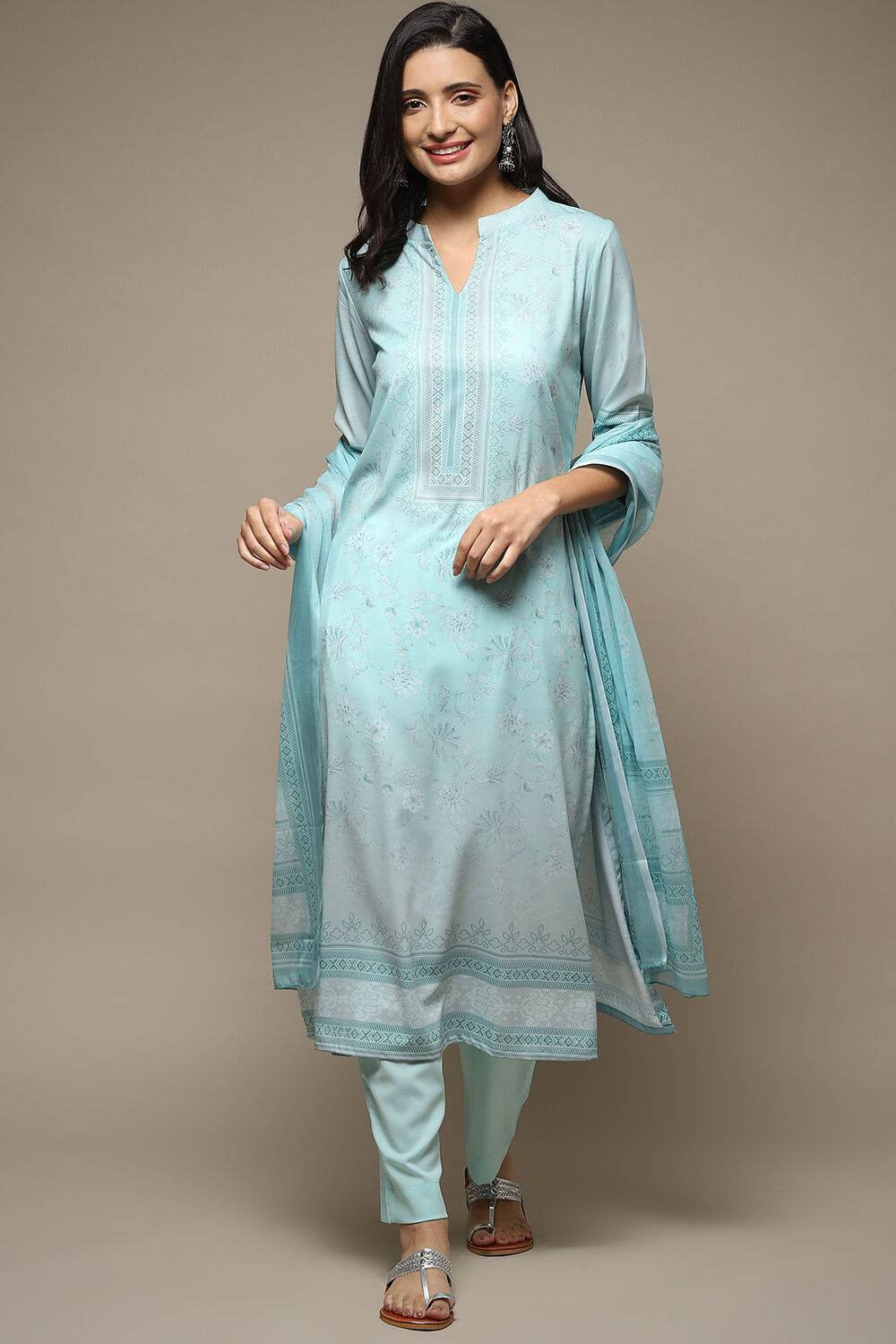 Off White Chanderi Hand Embroidered Unstitched Suit Set image number 8