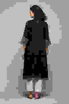 Black Poly Cotton Flared Yarndyed Kurta image number 3