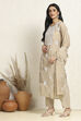 Beige Chanderi Machine Embroidered Unstitched Suit Set image number 4