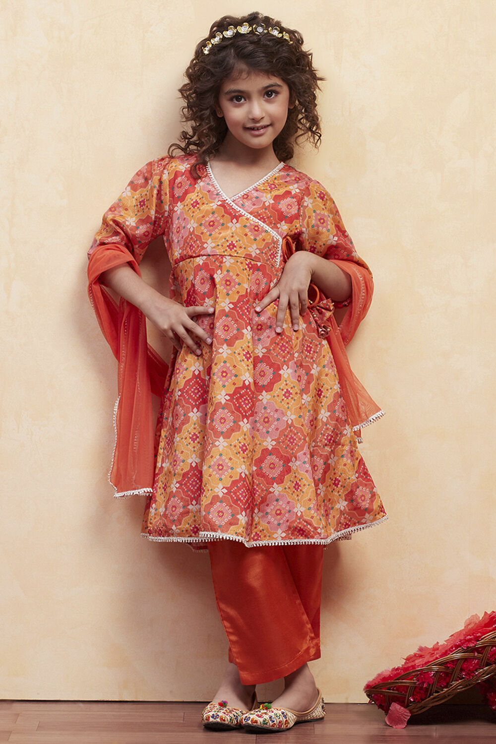 Turquoise Angrakha Printed Flared Suit Set image number 0