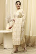 Beige Chanderi Jamdani Unstitched Suit Set image number 4