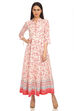 White And Red Flared Cotton Printed Kurta Dress image number 0