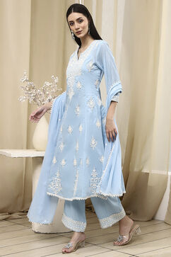 Blue Viscose Kalidar Suit Set image number 3