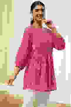Pink Straight Printed Short Kurta image number 4